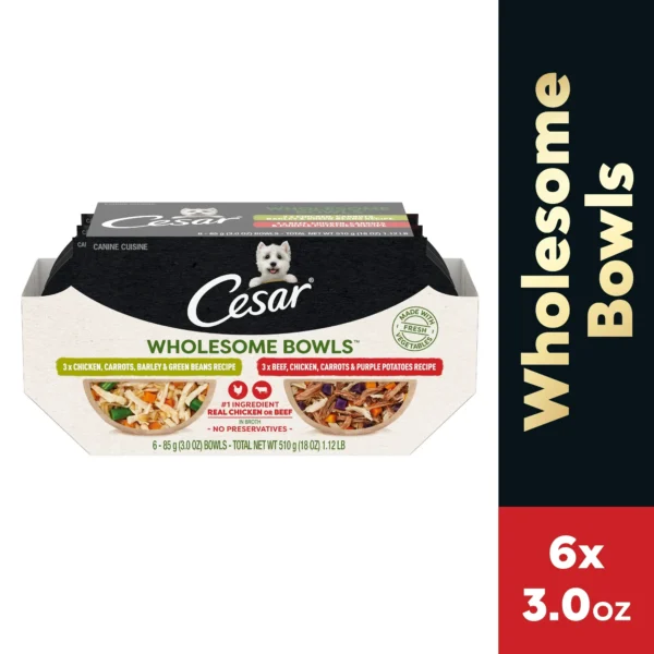 Cesar Wholesome Bowls Broth Wet Dog Food Variety Pack, 3 Oz Bowls (6 Pack)