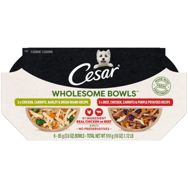 Cesar Wholesome Bowls Broth Wet Dog Food Variety Pack, 3 Oz Bowls (6 Pack) - Image 3