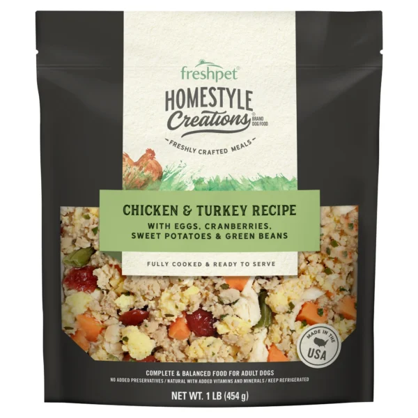 Freshpet Homestyle Creations Chicken and Turkey Recipe Fresh Dog Food Home Cooked Style 1lb Bag